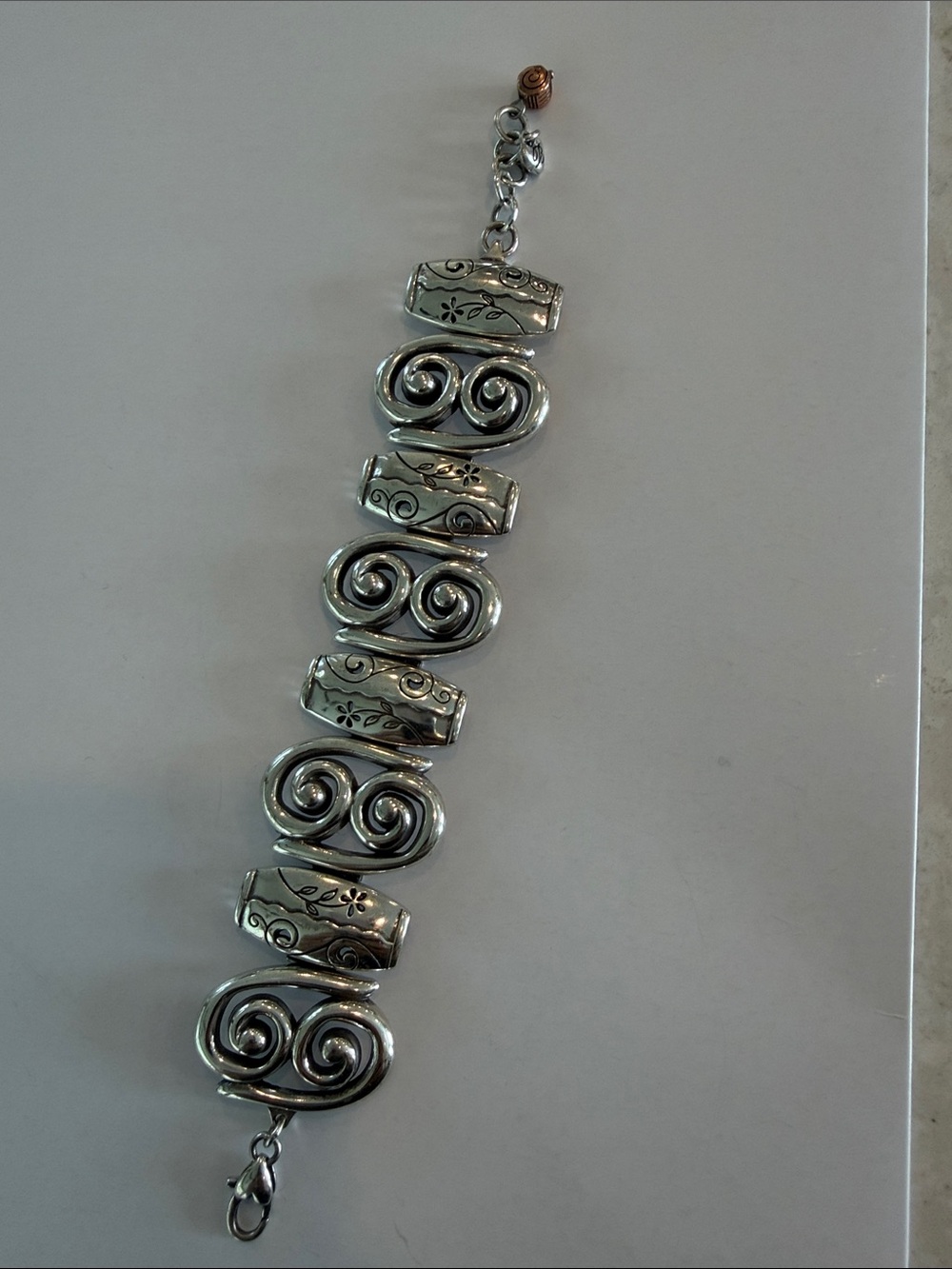 Brighton Silver-Tone Swirl & Engraved Link Bracelet